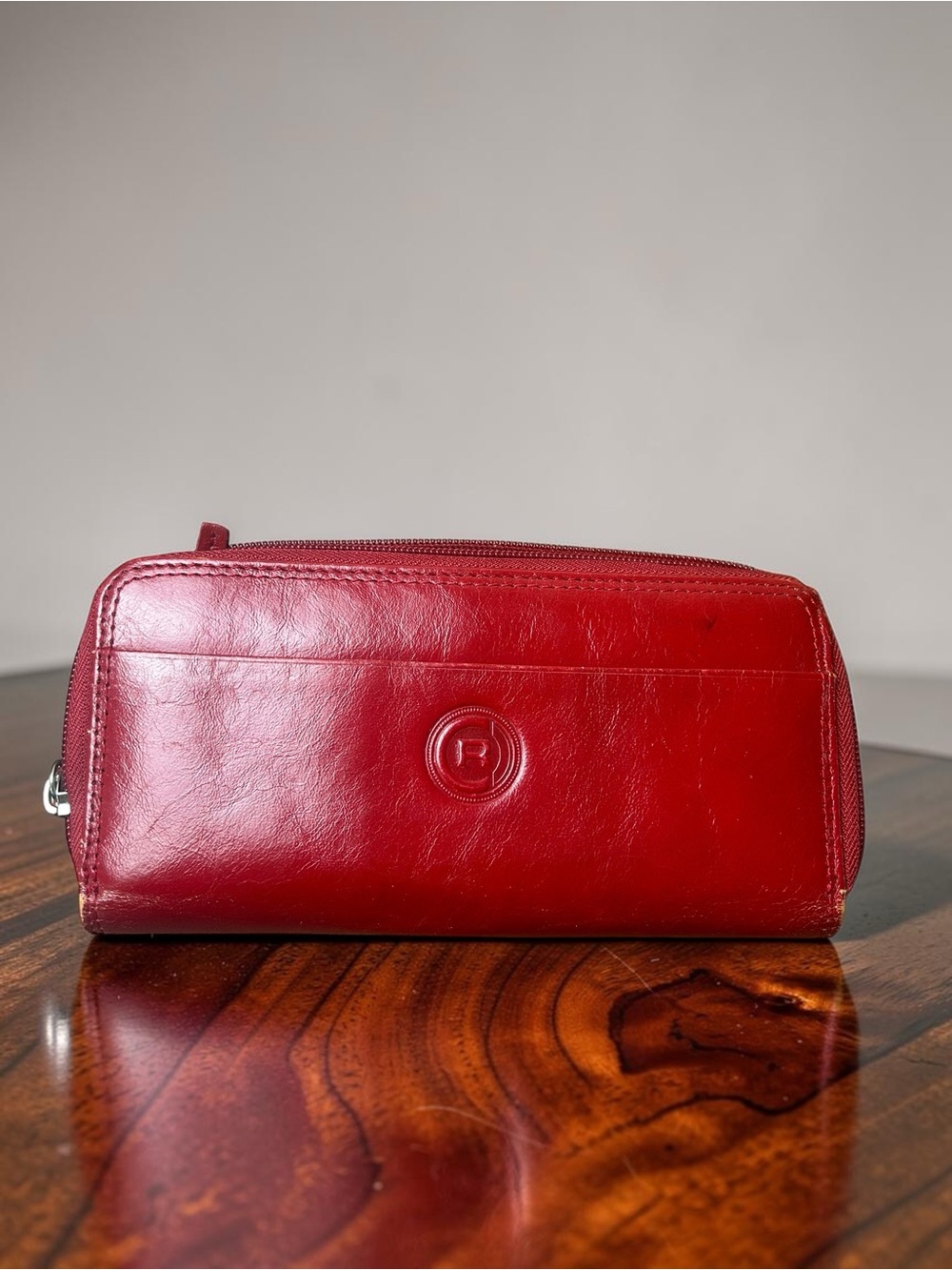 Club Rochelier Red Leather Zip Around Organizer Wallet Clutch